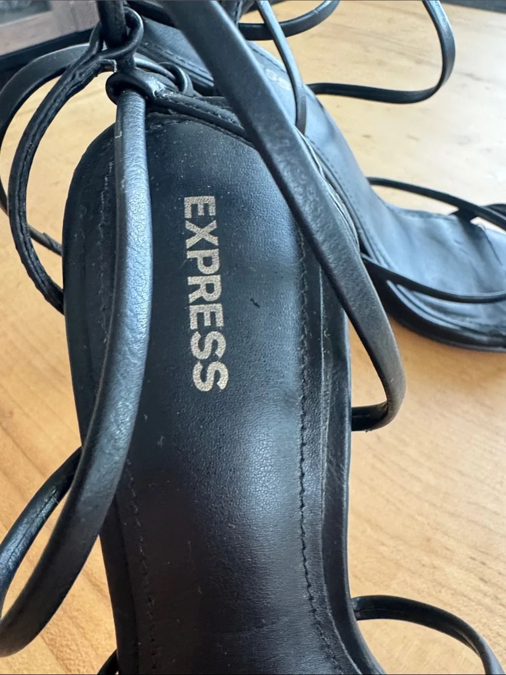 Express Black Strappy Ankle-Tie Heeled Sandals Size 7 Strappy Heels